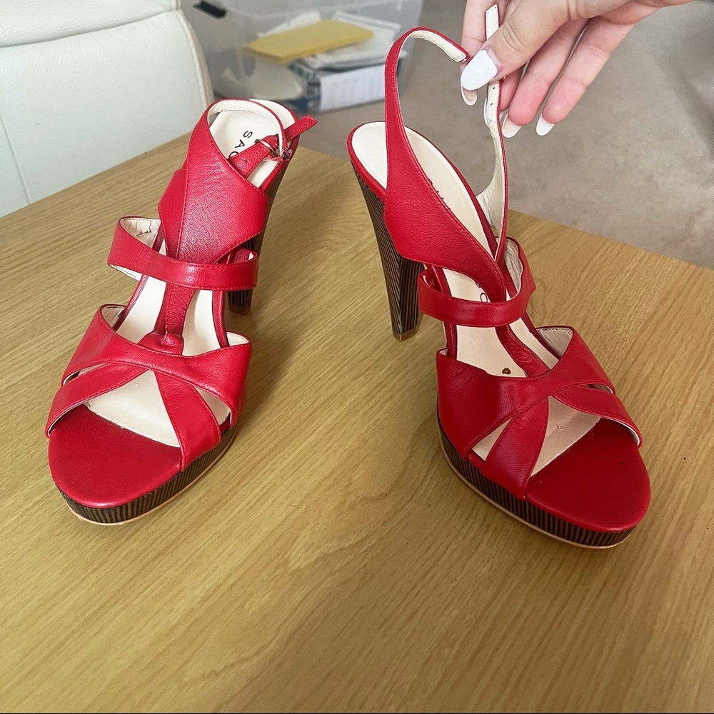 Sacha London Red Brown Strappy Open Toe Real Leather Heels Size 9